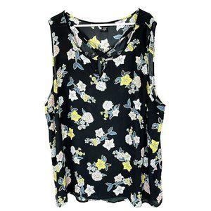 Torrid Top Size 5 Sleeveless Black Floral Cross Neck Keyhole Flowy